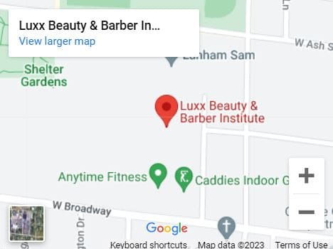 A map of the location of lux beauty & barber institute.